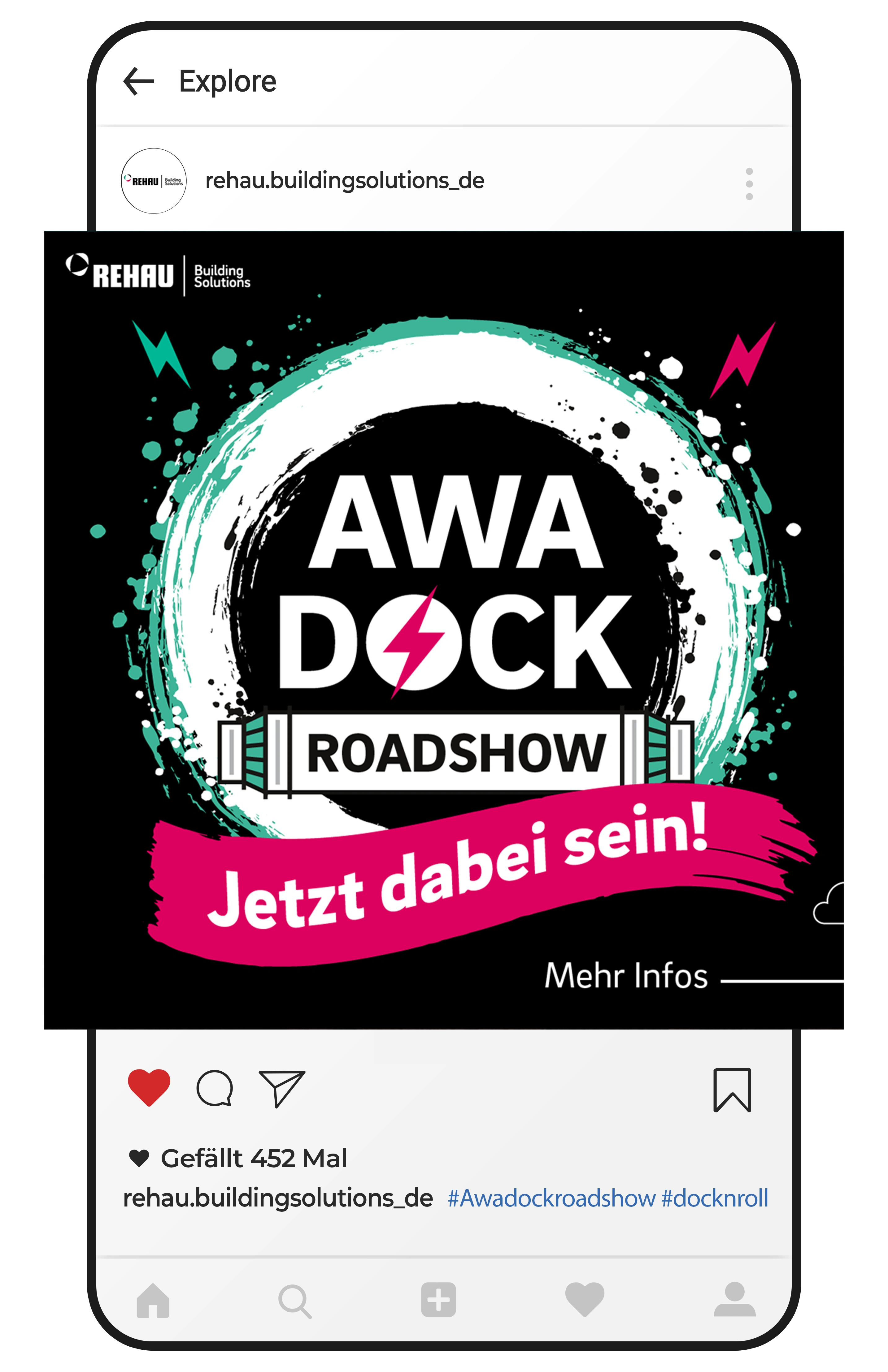 Slide A des Instagram Posts für die AWA Dock Roadshow von REHAU 